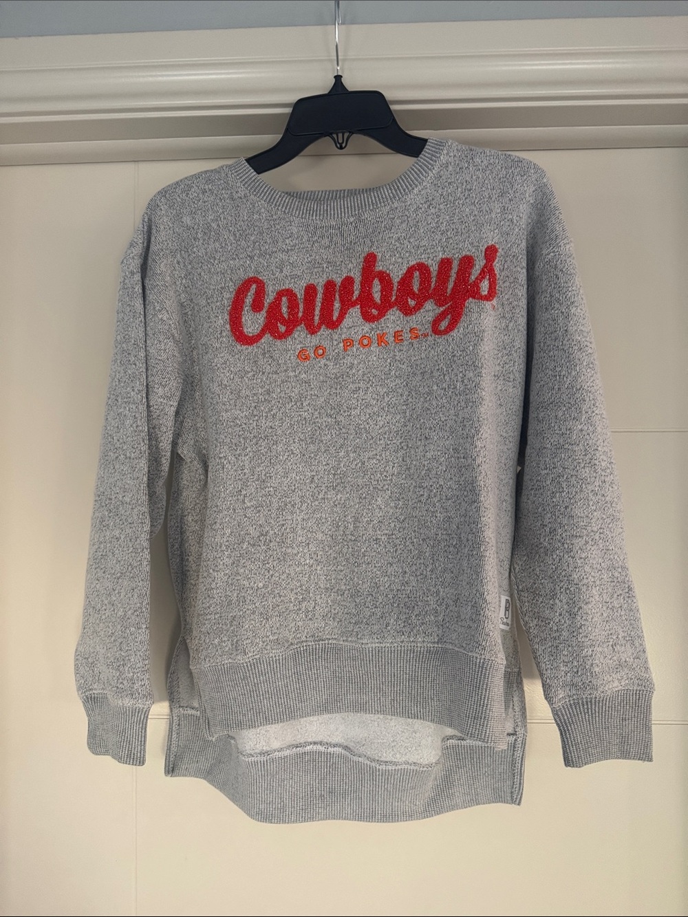 Pressbox Gray Crewneck Sweatshirt with orange OSU 'Cowboys' Script